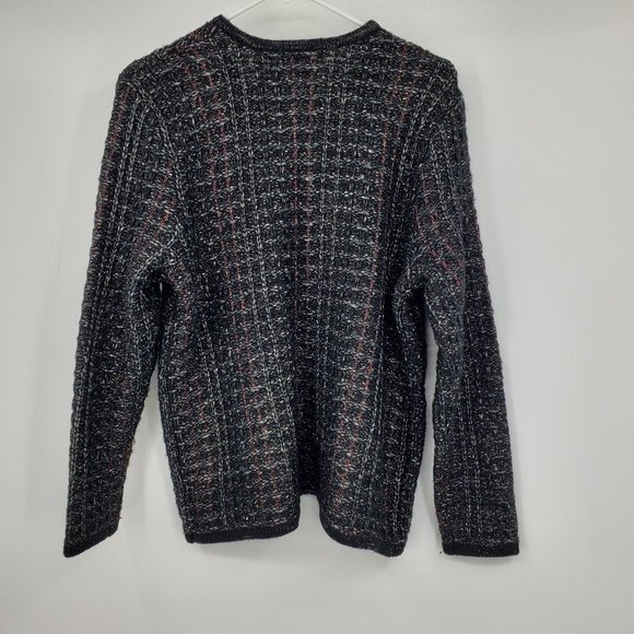 Liz Claiborne Clasp Front Black Shimmer Metallic Women's Sweater L Petite - Picture 2 of 9